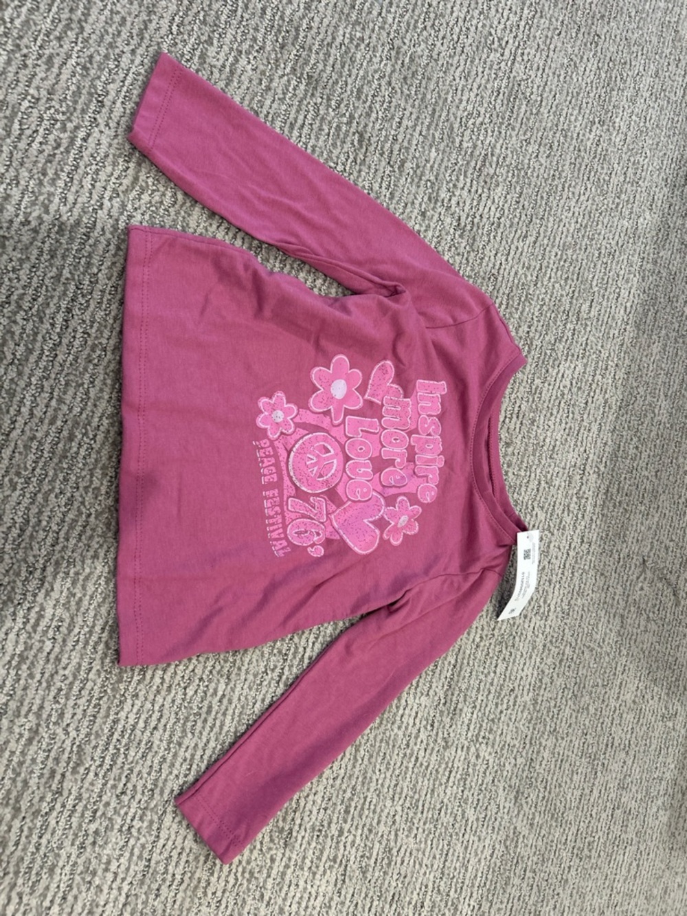 Garanimals Long-Sleeve Pink Graphic Tee with Flower & Heart Print